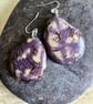 Purple striped Tagua nut large earrings  - Image 2