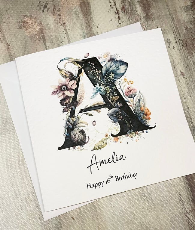 Personalised Floral Letter Birthday Card For Her Happy Birthday Any Relation