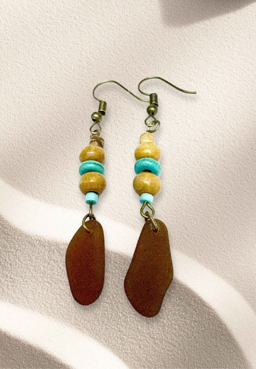 Sea glass Bohemian design earrings 