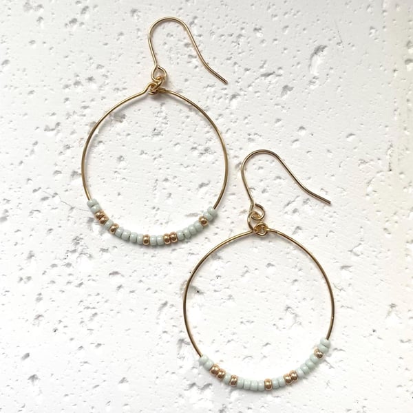 Large Miyuki Hoop Earrings - Light Seafoam