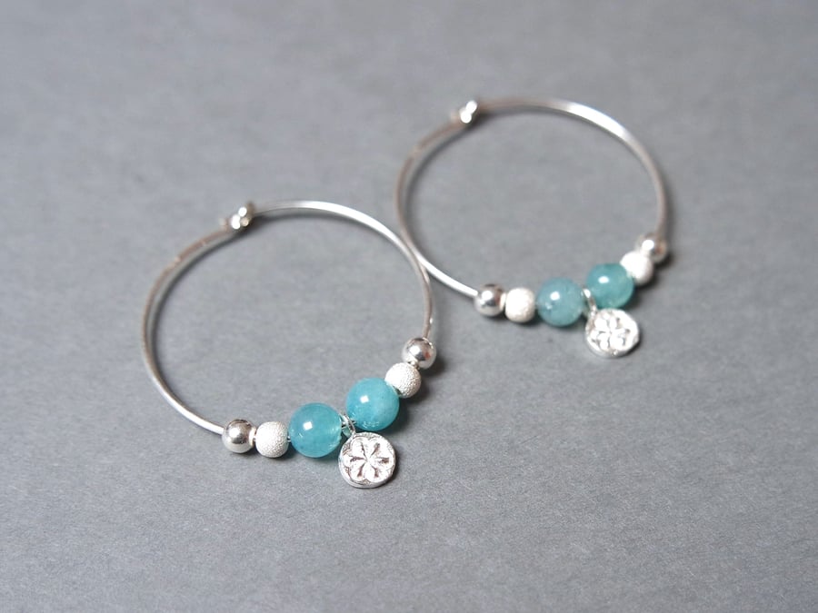 Sterking Silver Hoops - quartz daisy turquoise blue