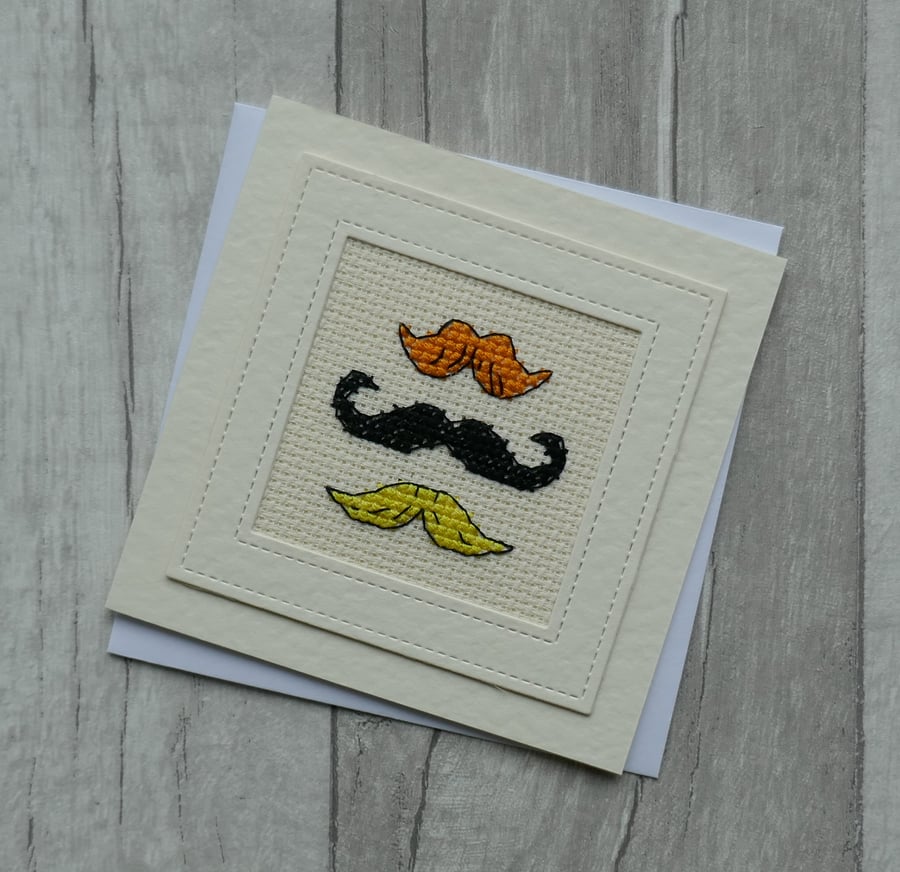 Cross Stitch Moustaches - Blank Greetings Card