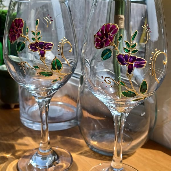 Set of 2 Hand Painted Wine Glasses