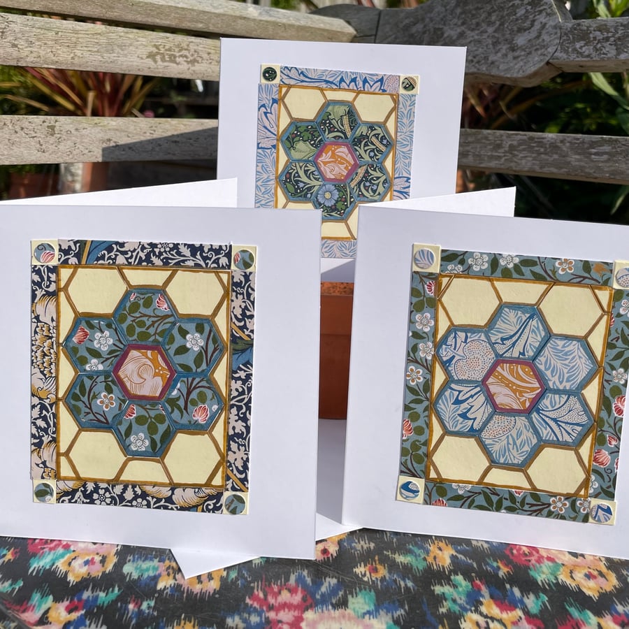 Blank card - handmade patchwork collage ‘Classic Blue Floral’