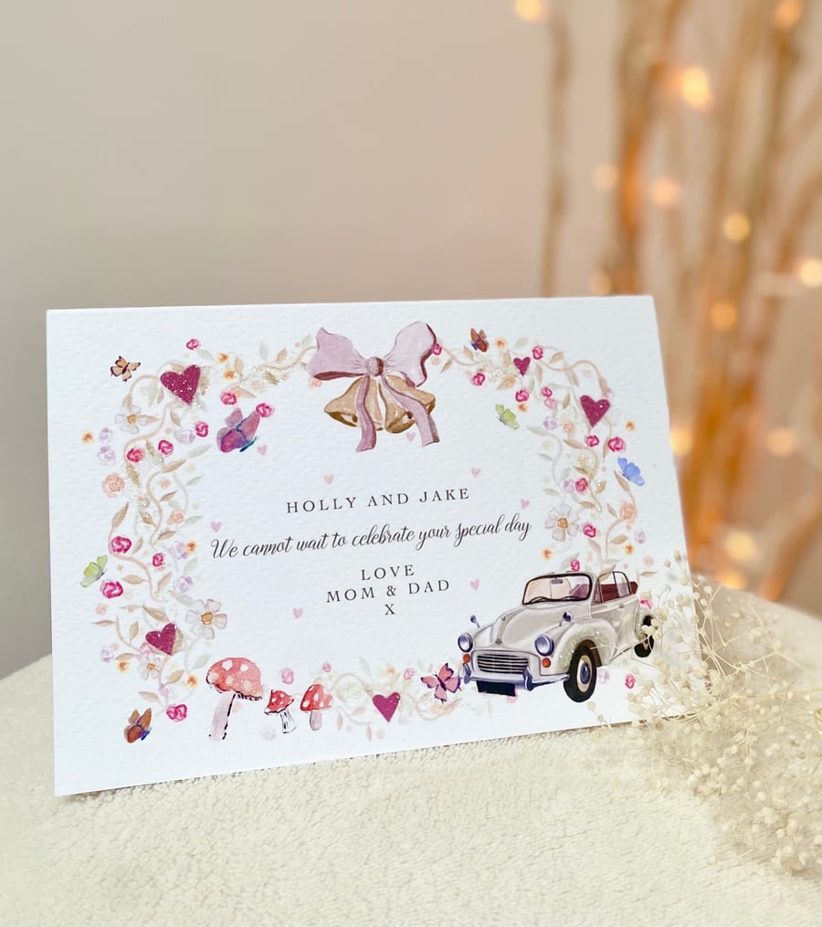 Personalised Beautiful Wedding Acceptance Card. Bio Glitter. Wedding Engage