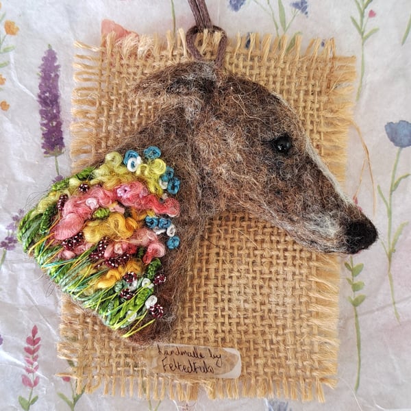 Needle Felted Greyhound Brooch