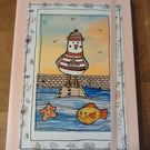 Quirky original art whimsical seagull hand decorated A5 lined hardback notebook