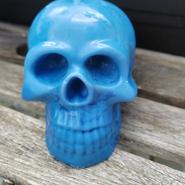 Blue Soy Skull Candle