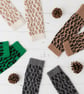 Leopard fingerless gloves - camel and charcoal - Image 4