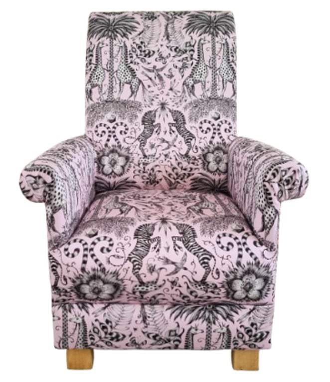Emma Shipley Kruger Pink Fabric Adult Chair Armchair Zebra Animals Giraffe Small