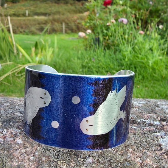 Snowy Owl Wide Aluminium Cuff