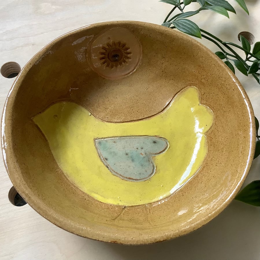 Yellow and blue bird bowl
