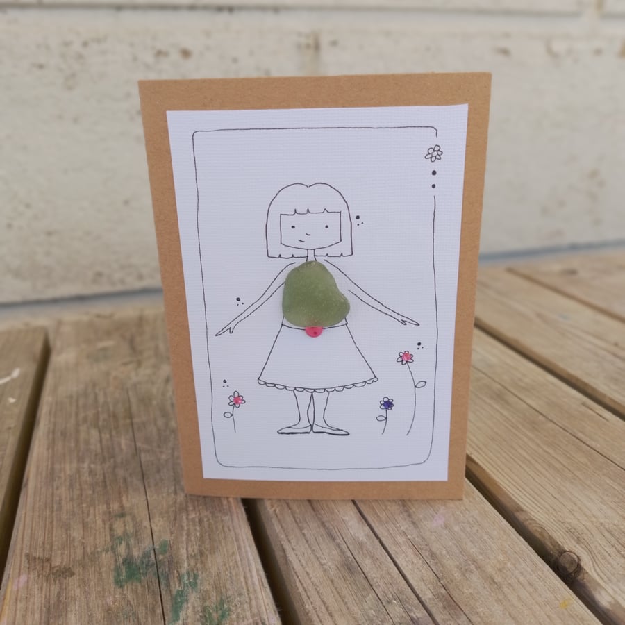 Sea Glass Greeting Card - Button Girls