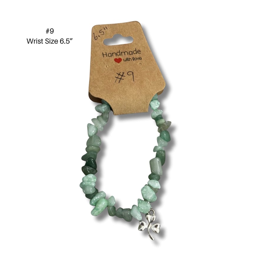 Bracelet 9 – Handmade Green Chip Bracelet 6.5” Silver Charm