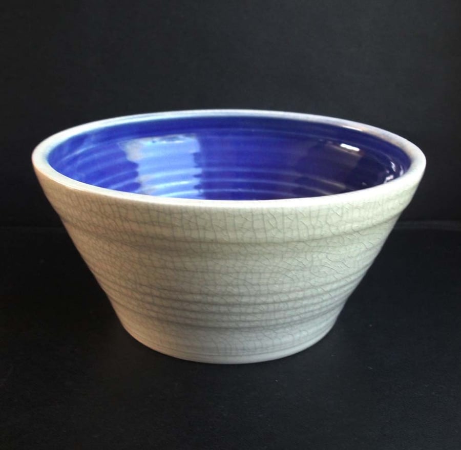 Ceramic hand thrown crackle dish with bright interior