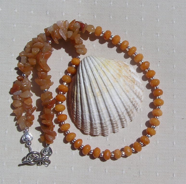 Yellow Jade & Peach Aventurine Gemstone Statement Chakra Necklace