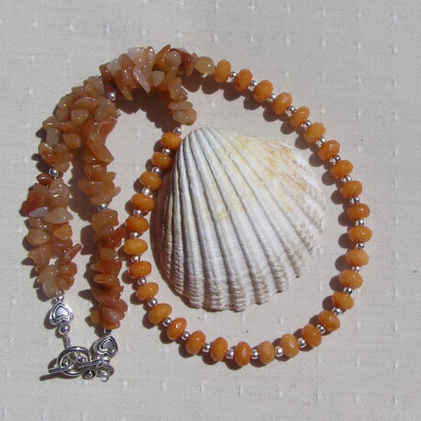 Yellow Jade & Peach Aventurine Gemstone Statement Chakra Necklace