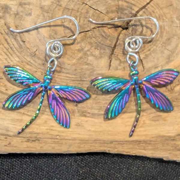 Beautiful Anodised  Stainless Steel Dragonfly Earrings