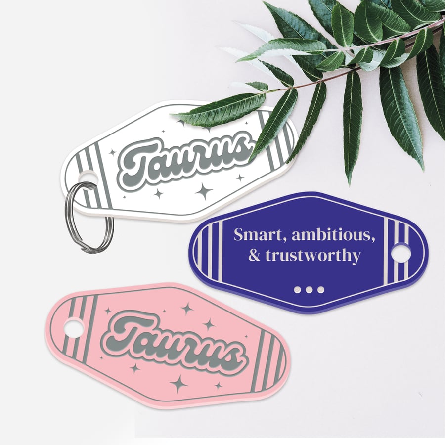 Retro Star Sign - Taurus Keyring: Motel-Style Zodiac Keychain Birthday Gift