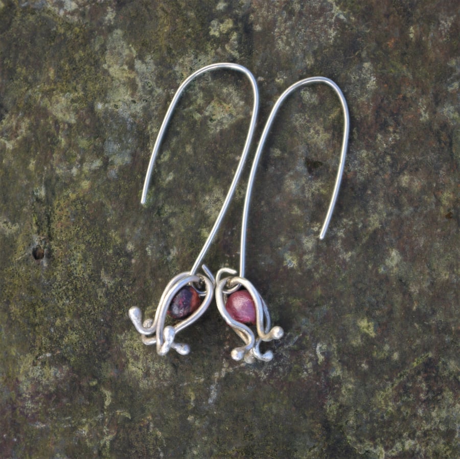 Silver and Copper Seed Pod Long Dangle  Earrings