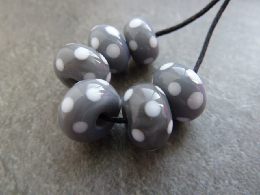 grey and white polka dot beads
