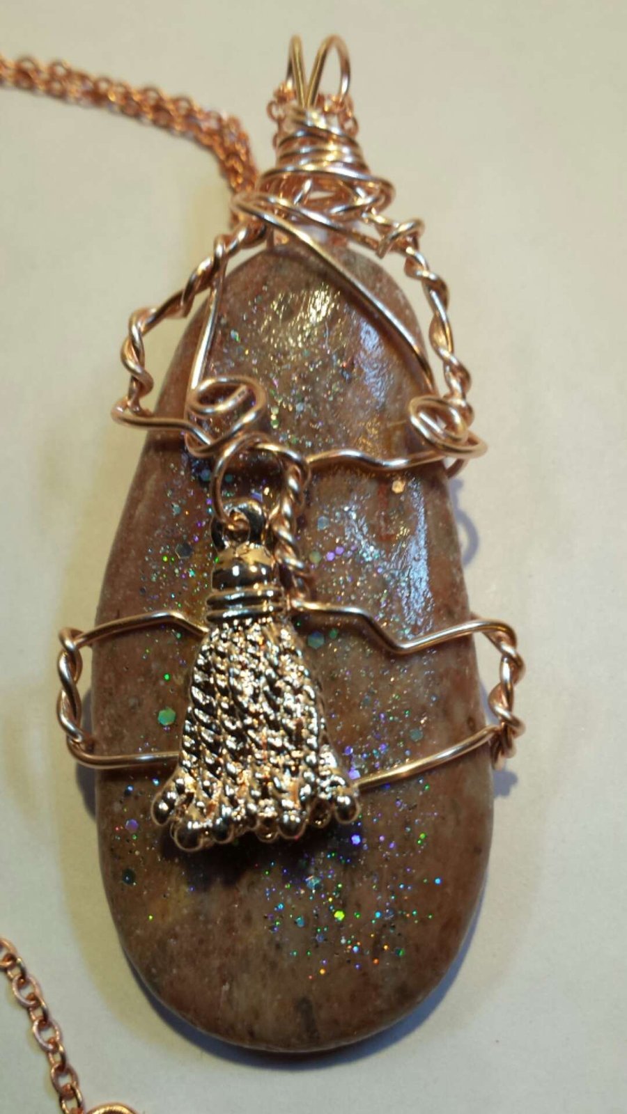 Pink Stone Handcrafted Wire Wrapped,Dawlish English Sea Rock Pendant,Christmas 