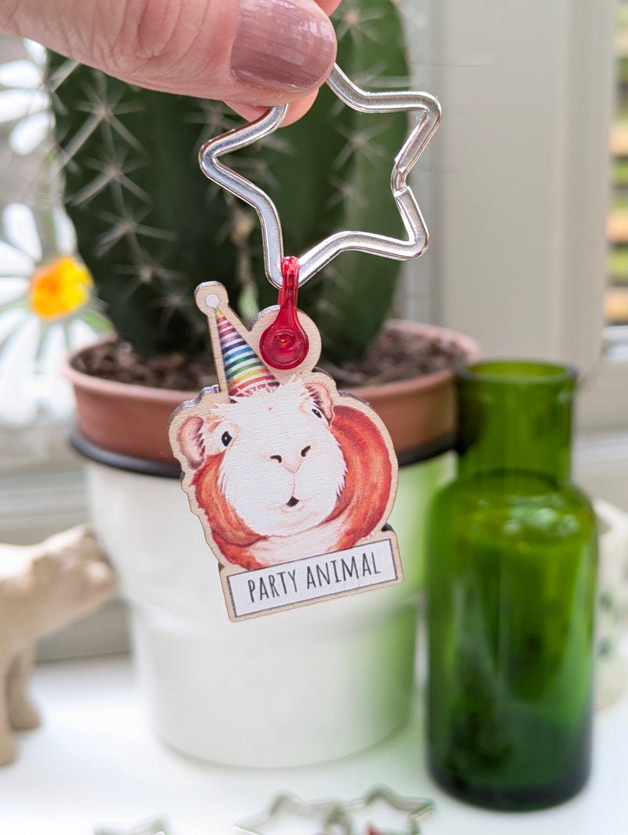 Wooden Guinea Pig Party Animal Keyring