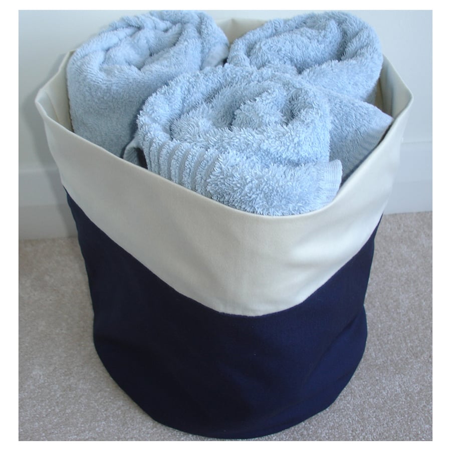 Storage Bin Basket Navy Blue and Cream - LARGE SIZE