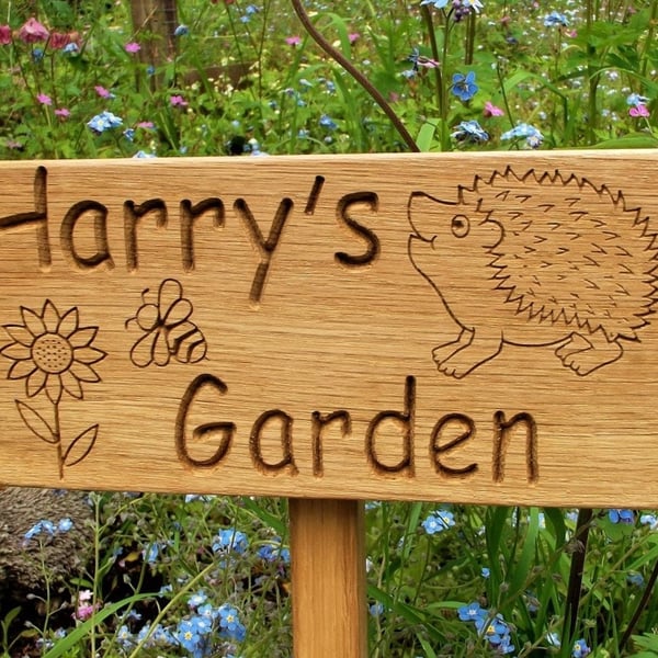 Personalised  Garden Sign, Wooden  plaque,Outdoor Sign, Hedgehog Sign