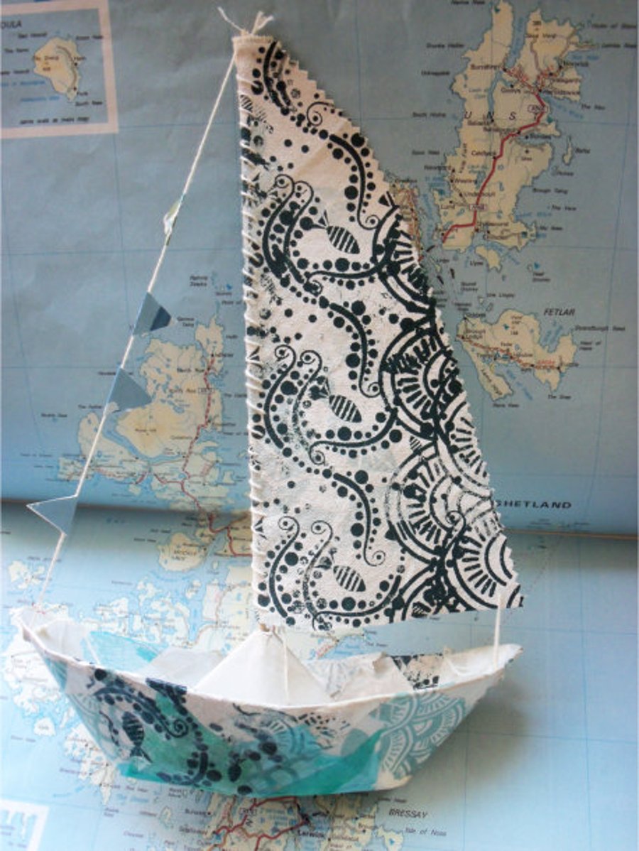 BOAT :: Papier Mache & Screen Printed