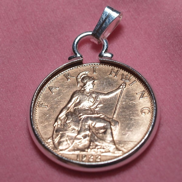1924 100th Birthday Anniversary Farthing coin in a Silver Plated Pendant mount