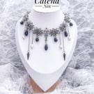 Chainmail Necklace Stainless Steel with 925 Silver,Pearls and Obsidian Beads