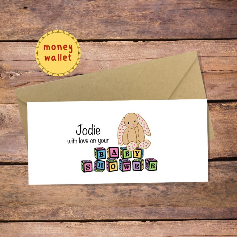 Baby Shower Personalised Money Wallet Card - cash gift envelope