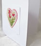 HAND EMBROIDERED VINTAGE FABRIC HEART FLORAL GREETING CARD - Image 3