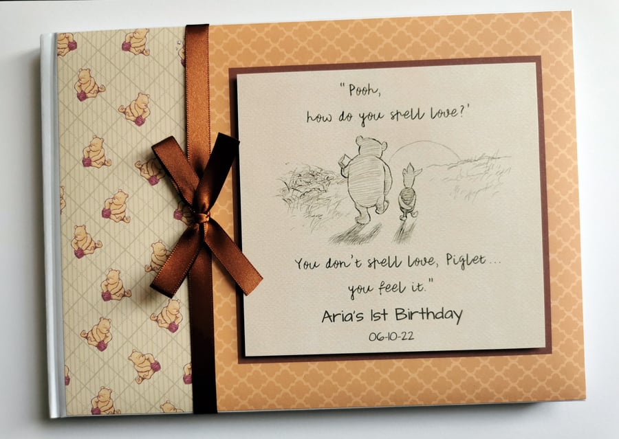 Classic Winnie the pooh unisex baby shower guest book, winnie birthday book