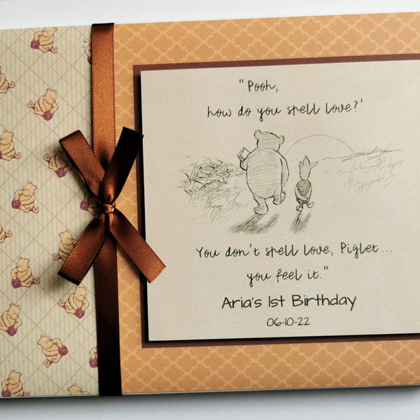 Classic Winnie the pooh unisex baby shower guest book, winnie birthday book