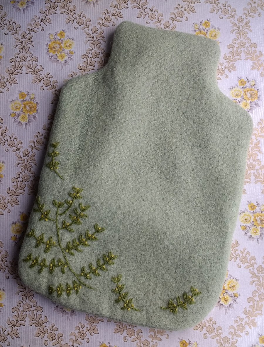 Apple green vintage wool hot water bottle cosy