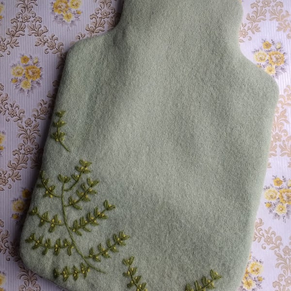 Apple green vintage wool hot water bottle cosy