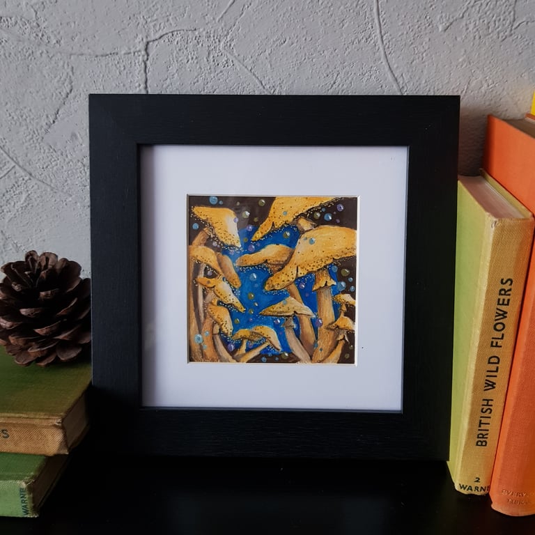 Mushroom gathering on a rainy evening - original artwork 