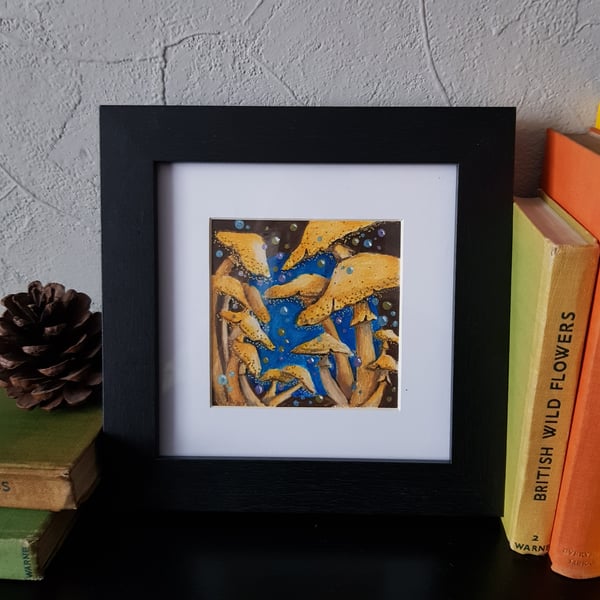 Mushroom gathering on a rainy evening - original artwork 