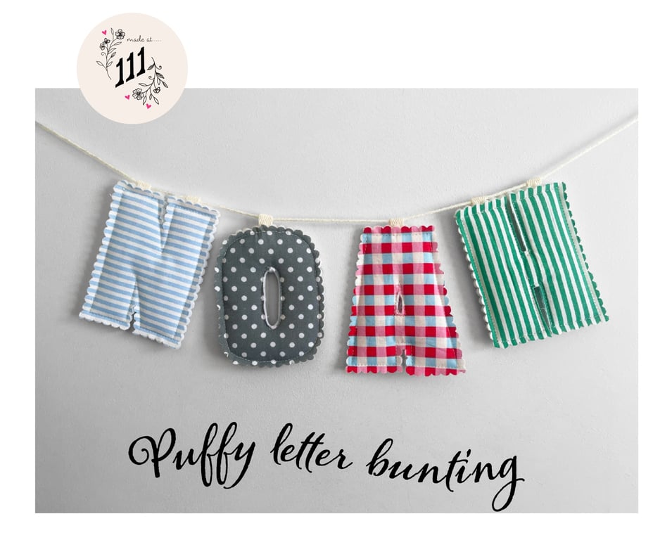Personalised  Boys Custom Made Name Bunting Puffy letters 