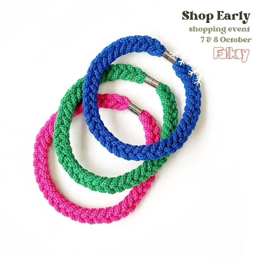  Knotted Cotton Statement necklace in yellow and orange, Sustainable jewellery