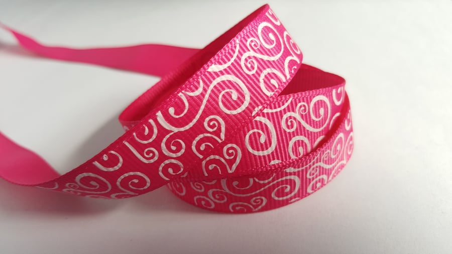 3m Ribbon - Printed Grosgrain - Elegance Swirl - 16mm - Pink 
