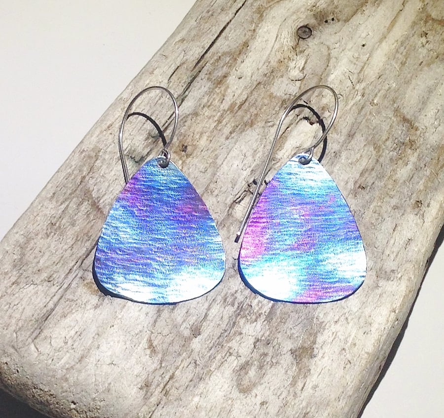  Handmade Coloured and Textured Triangular Titanium Earrings - UK Free Post