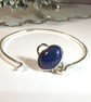 Lapis Lazuli Bangle Solid Sterling Silver 925 , Oval bangle - Image 2