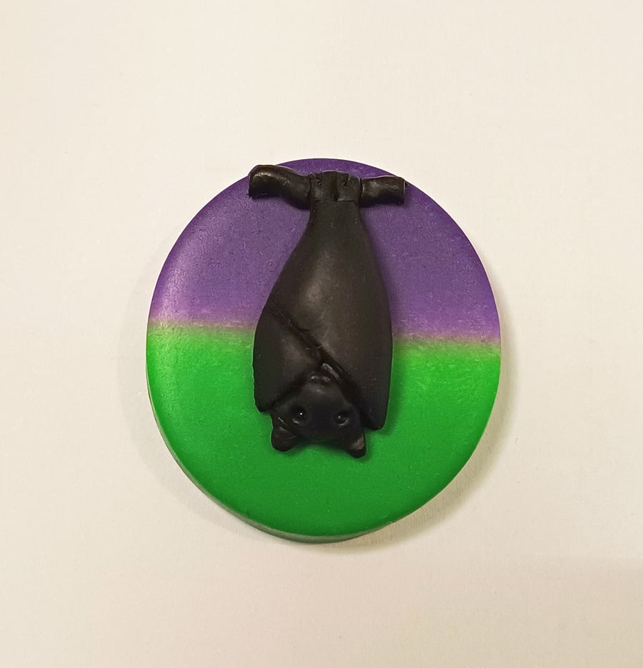 Bat Needle Minder with Green and Purple Base. For cross stitching, embroidery