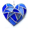 Fat Patchwork Heart Suncatcher Blue Stained Glass Handmade 