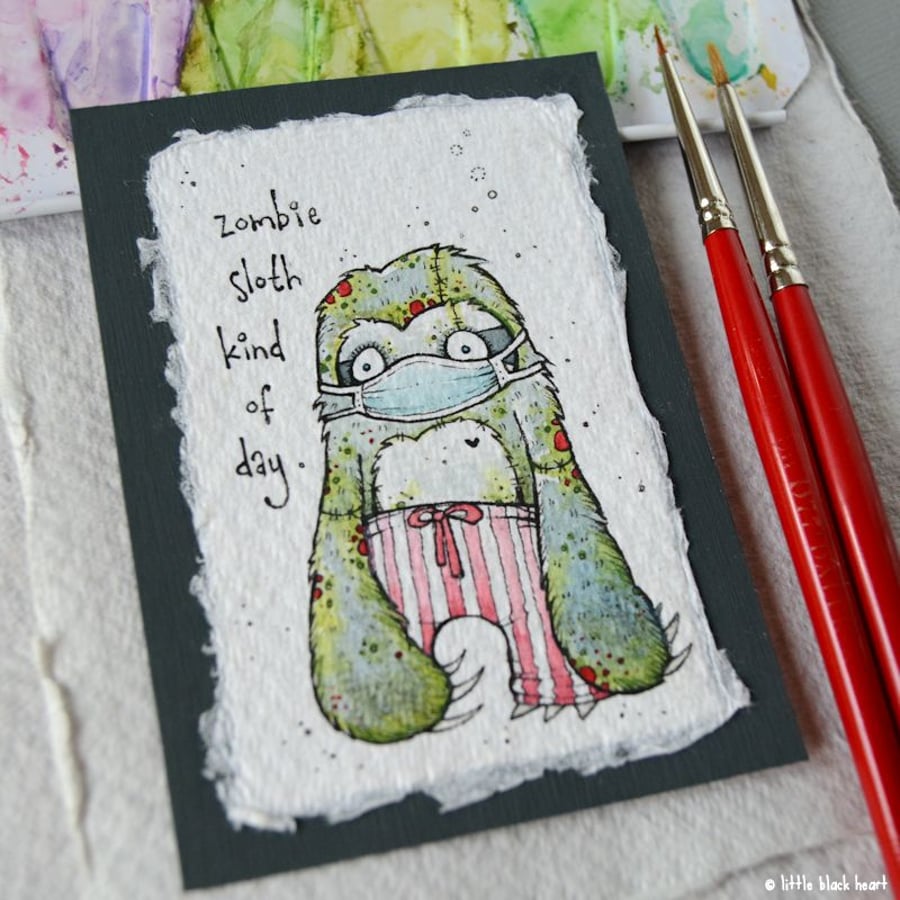 zombie sloth kind of day - original aceo