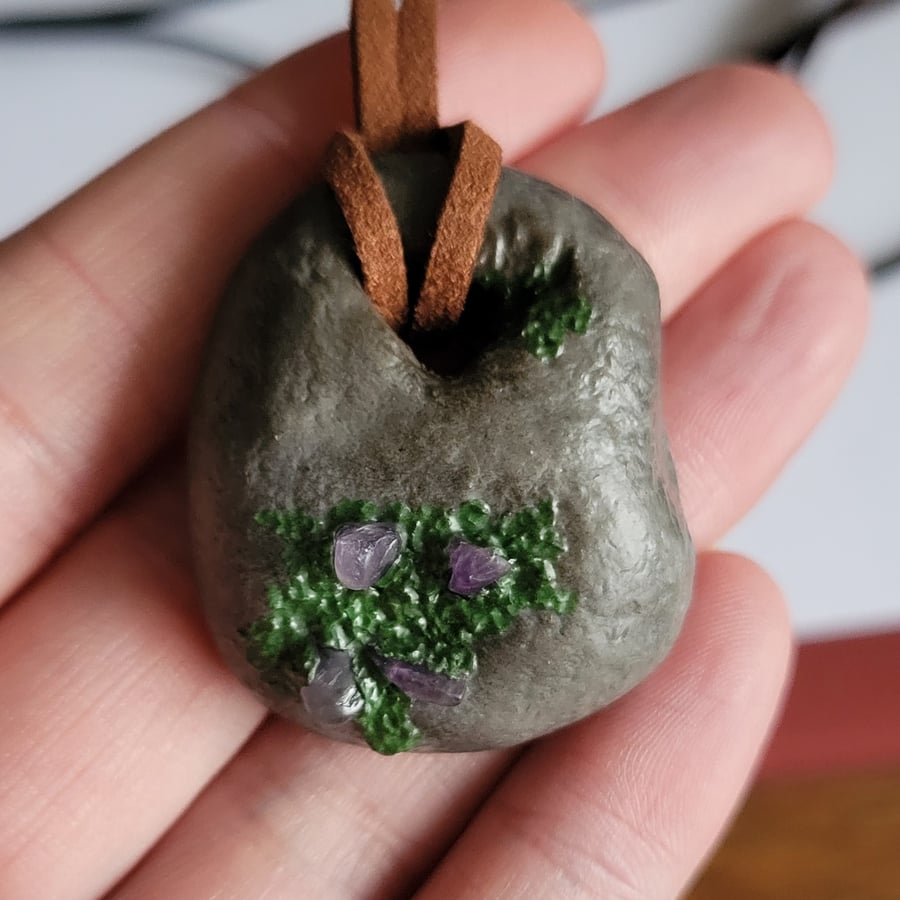 Polymer Clay Pendant, Realistic Stone Necklace, Amethyst Gemstone Jewellery