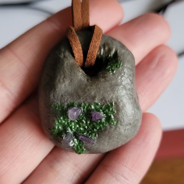 Polymer Clay Pendant, Realistic Stone Necklace, Amethyst Gemstone Jewellery